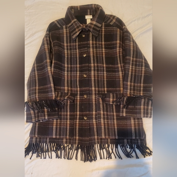 H&M Wool Blend Plaid Fringed Shacket Jacket Manteco Woven In Italy Collection XL - Picture 9 of 12